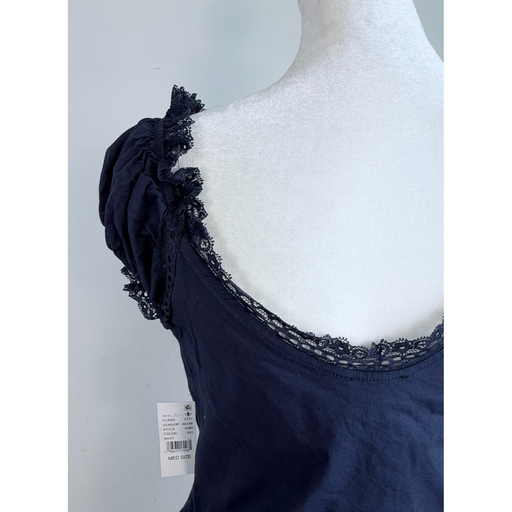 Pacsun Milkmaid Lace Trim Top Medium Navy Coquette Cottagecore Cotton Fairy - Picture 6 of 11